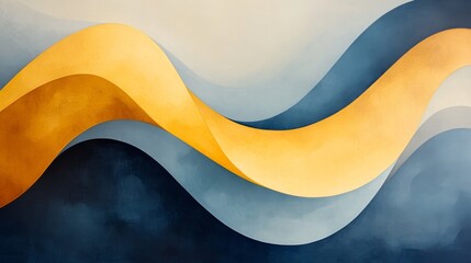 Wall Mural - The Yellow and Blue Wavy Abstract Represents Fluid Motion Art