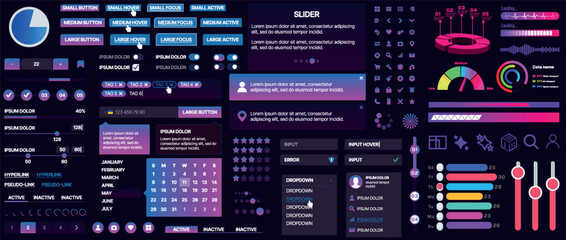 Wall Mural - A set of UI components for mobile apps and websites. Includes buttons, panels, menus, sliders, and charts. Modern design for easy interaction, data management, and automation.