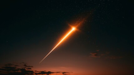 Wall Mural - fiery meteor streaks across dark night sky at sunset