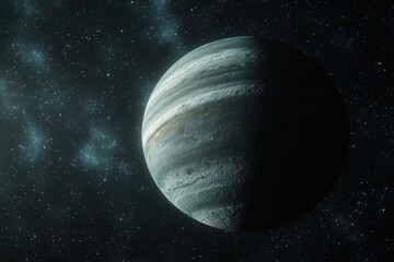 Wall Mural - majestic gas giant planet with luminous rings and multiple moons in deep space stars twinkling in ba