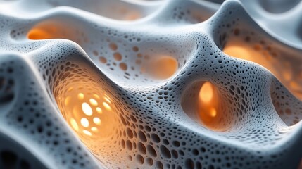 Wall Mural - Abstract white foam structure with glowing orange cavities