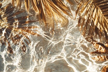 Wall Mural - A close-up view of a palm tree partially submerged in calm water