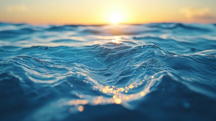 Wall Mural - beautiful ocean waves reflecting sunset golden light and warmth
