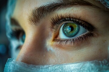 Wall Mural - Close-up of a person's eye with plastic covering, suitable for medical or science illustrations