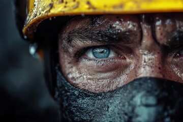 A close-up shot of a person wearing a helmet, suitable for use in various contexts such as safety, sports, or construction