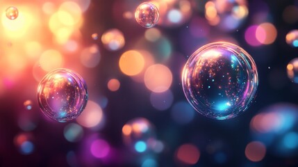 Wall Mural - The shining soap bubbles float in a magical colorful background