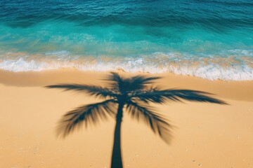 Wall Mural - Silhouette of a palm tree against the sunset sky on a beach