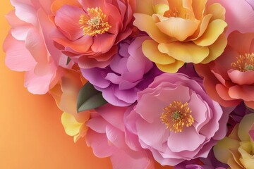 Wall Mural - a bunch of colorful paper flowers on a bright orange background, ideal for designs and projects wher
