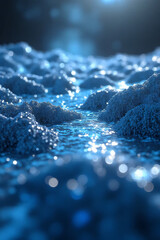 Wall Mural - Closeup of shiny water droplets creating an abstract texture on a cold surface with bubbles and a fresh, liquid pattern resembling the winter sea