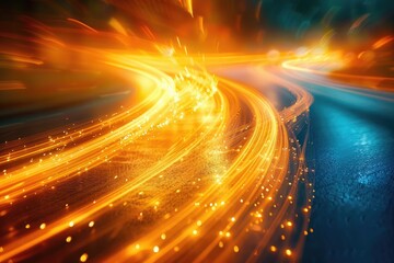 Wall Mural - Abstract image of dynamic orange and blue light trails, suggesting speed, energy, and motion.