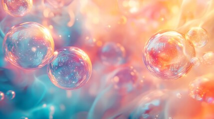 Wall Mural - transparent bubbles with radiant colors floating in the air