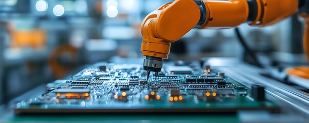 Aufkleber - Advanced robotic arm placing electronic components on a circuit board in a modern manufacturing plant