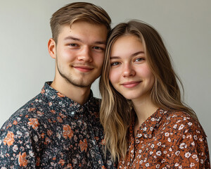 A couple hugging each other on a white background