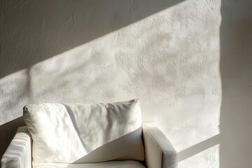Wall Mural - modern minimalist white textured wall with geometric shadows creating abstract architectural pattern