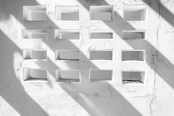 Wall Mural - modern minimalist white textured wall with geometric shadows creating abstract architectural pattern