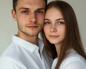 Wall Mural - A couple hugging each other on a white background