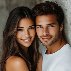 Wall Mural - A couple hugging each other on a white background