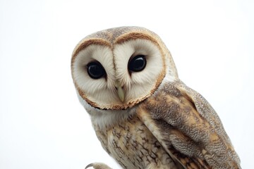 Wall Mural - a close-up view of an owl perched on a branch, looking straight into the camera