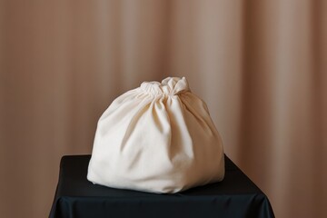 Poster - A simple still life composition with a white bag resting on a dark-colored table