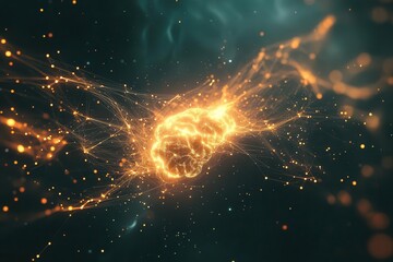 neural network visualization with glowing connections abstract digital brain structure floating in d