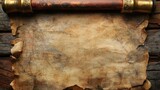An Old Antique Map Scroll On Rustic Wooden Texture