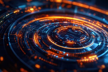 A futuristic digital technology background featuring a glowing circle, suitable for use in presentations or infographics about innovation and progress