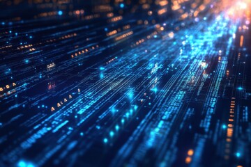 Wall Mural - brilliant streams of light and data create a mesmerizing digital landscape filled with vibrant blue 