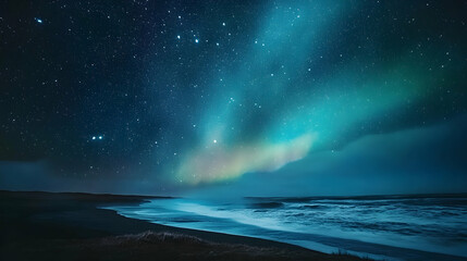 Wall Mural - a dazzling night sky filled with stars, nebulae, and a soft aurora dancing across the horizon -