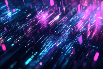 Wall Mural - vibrant digital landscape with glowing lines and particles creating a futuristic atmosphere. generat