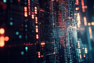 Wall Mural - digital art displaying a vibrant data stream with glowing lights against a dark background. generati