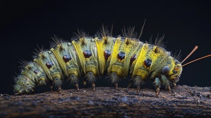 Wall Mural - A small yellow caterpillar sits comfortably on a branch, perhaps enjoying the view or taking a break