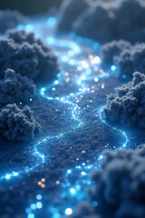 Wall Mural - Abstract blue background with DNA and bubbles in a wintery, icy atmosphere