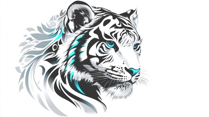  White tiger portrait, ornate background, artistic design, digital illustration, print