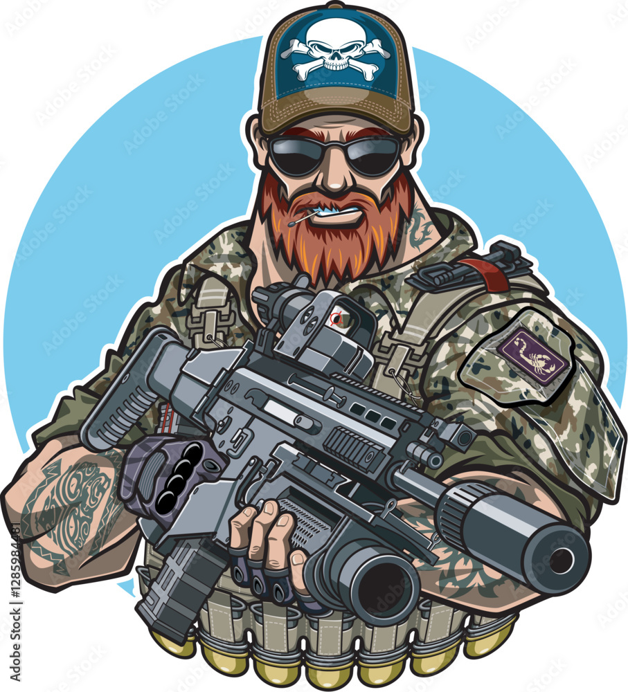 Special forces soldier holding assault rifle with grenade launcher ...