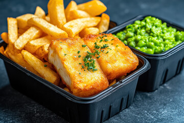 Poster - Food in black plastic box, Top view of a black plastic container featuring British branding in high fidelity resolution.