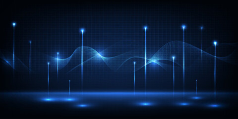 Wall Mural - abstract digital data communication futuristic technology background with wave wireframe structure.a