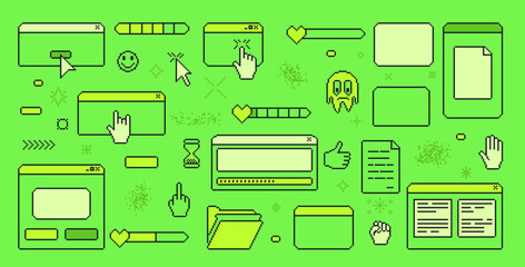 Wall Mural - pixel art retro windows interface. 8 bit text boxes with pointers cursors, arrow and sparkles. recta