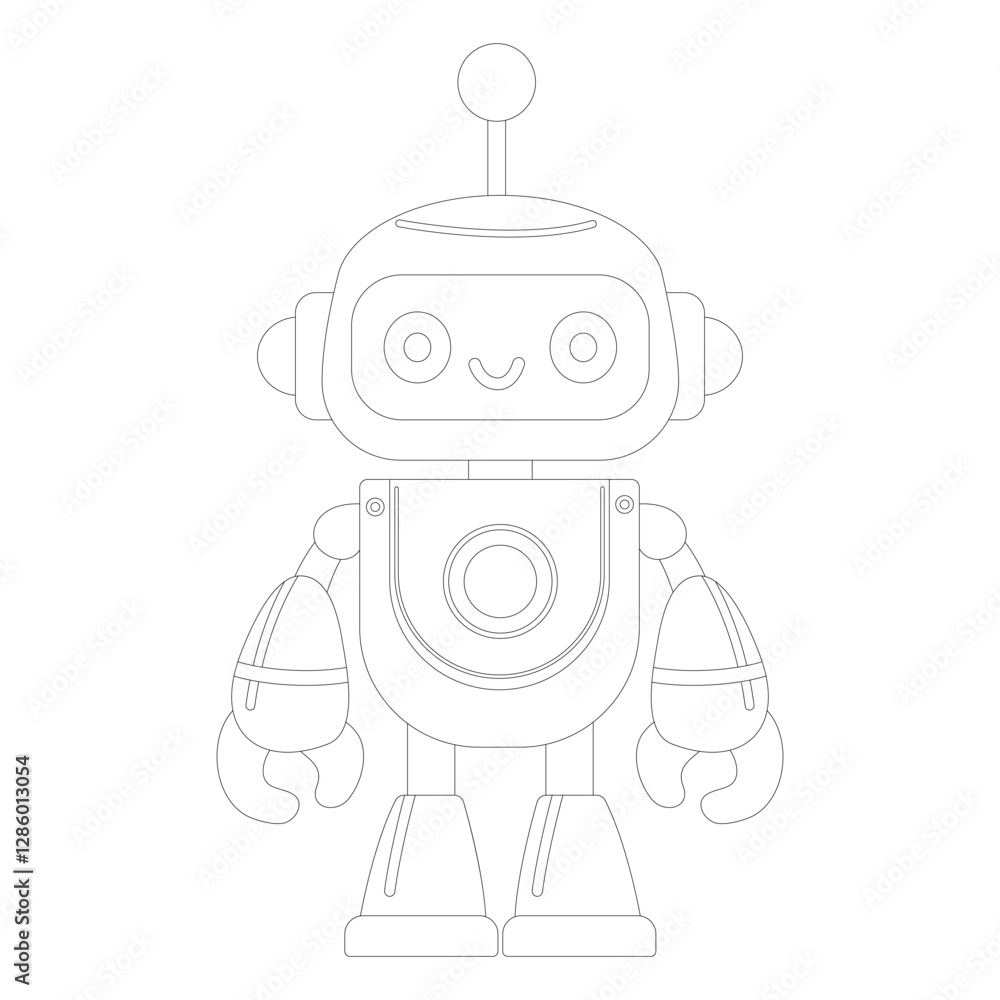 Coloring book of cheerful funny cartoon children's robot. Coloring page ...
