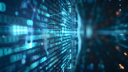 Wall Mural - abstract digital background with glowing data lines and binary code, illustrating technology concept