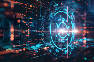 Wall Mural - futuristic digital interface showcasing data visualization and technology in action