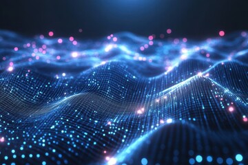 Wall Mural - captivating digital waves undulate with luminous particles in a mesmerizing display of technology an