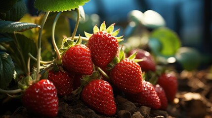 Wall Mural - Juicy appetizing red strawberry. The theme of a successful harvest and proper nutrition. Source of vitamins and microelements.