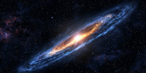 Wall Mural - Galaxy's Cosmic Embrace: Witness the awe-inspiring beauty of a spiral galaxy, a celestial masterpiece ablaze with a vibrant core, encircled by swirling arms of stardust.