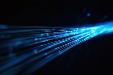 Wall Mural - bright blue light beams create a mesmerizing digital landscape in a dark environment evoking feeling