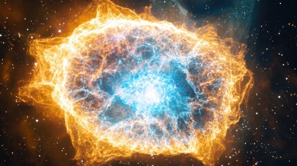 Wall Mural - a futuristic observatory orbits a pulsating nebula, recording the birth of an interstellar anomaly