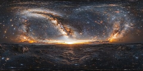 Wall Mural - Celestial Tapestry: A breathtaking panorama of the cosmos unfolds, revealing a vibrant display of swirling galaxies, radiant stars, and the ethereal glow of celestial bodies.