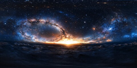 Wall Mural - Cosmic Panorama: A breathtaking panoramic view captures the stunning beauty of a galaxy, with swirling nebulas and stars against a deep black space.