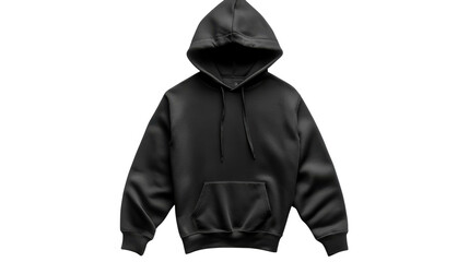 stylish black hoodie with a front pocket and adjustable drawstring displayed against a plain backgro