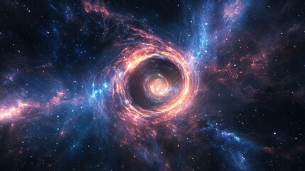 Wall Mural - A wormhole inside a nebula pulses with cosmic energy, forming luminous interstellar tunnels