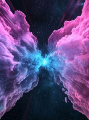 Wall Mural - In an abstract holiday setting, blurred rays and sparkles are highlighted by a mesmerizing blue and purple light effect, using the medium of 3D digital fractal art